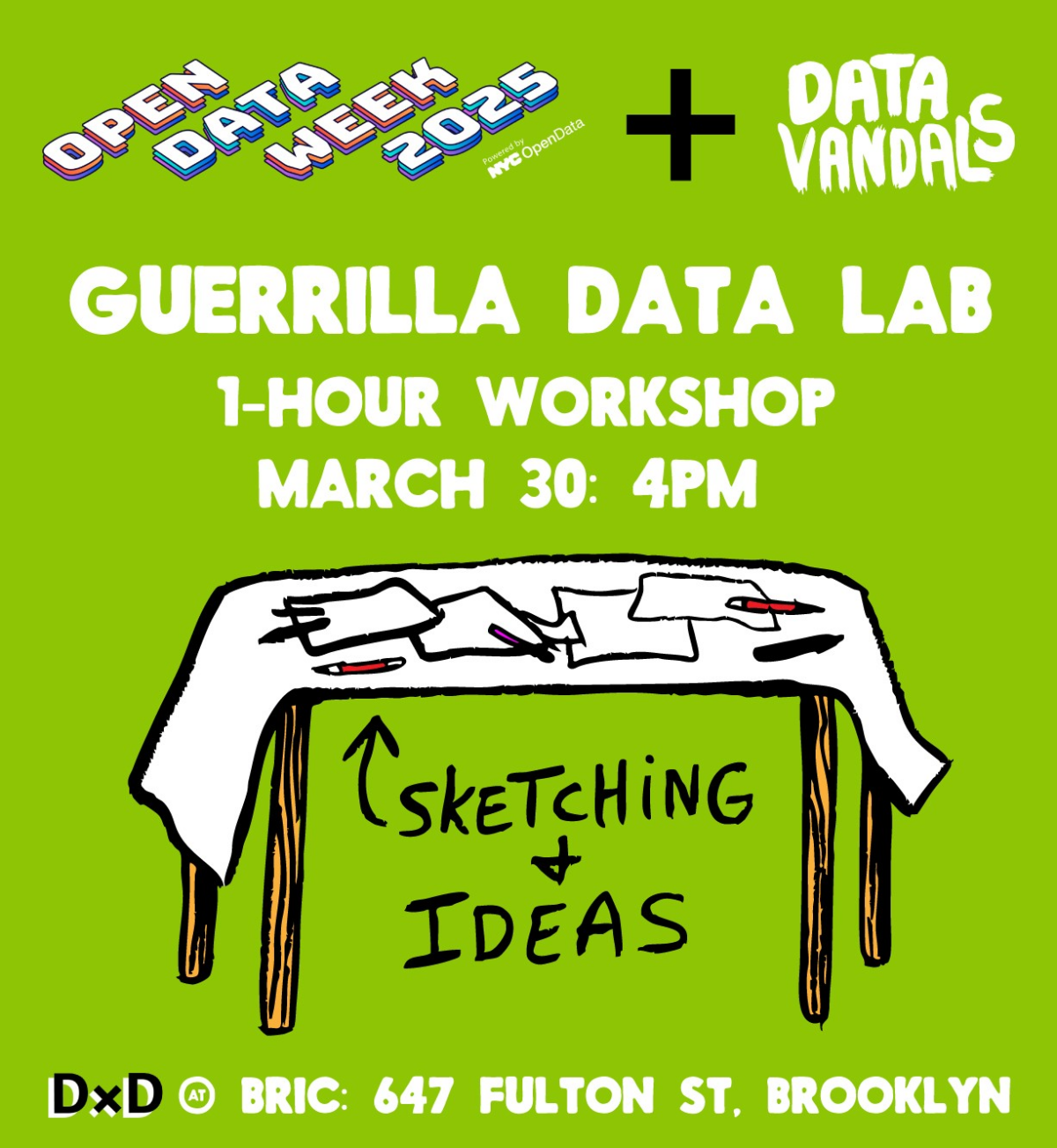 Data Vandals Guerrilla Data Lab, 1-Hour Workshop, March 30: 4 p.m., Sketching & Ideas At BRIC, 647 Fulton Street, Brooklyn